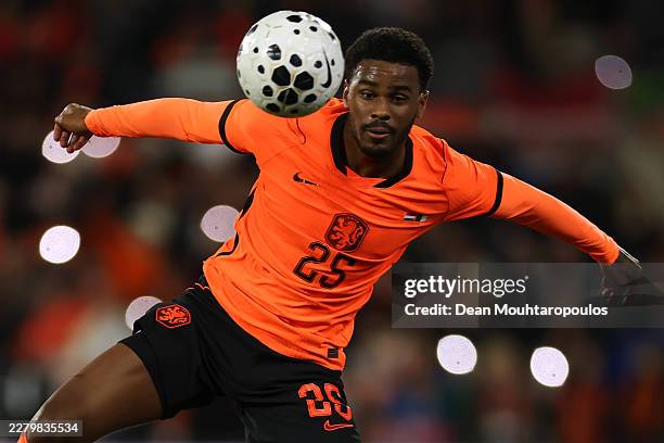Jorrel Hato of Netherlands in action during the international friendly match between Netherlands and Algeria at De Kuip on June 03, 2026 in...