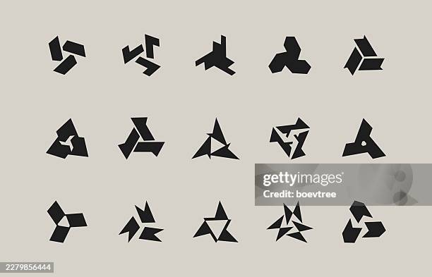 set of abstract minimal black and white minimal triangle geometric sign,design element icon,technology graphic symbol,business decoration shapes,infinite turning pattern - infinity logo stock illustrations