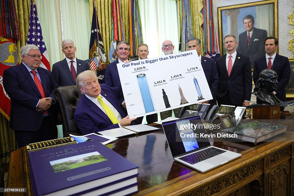 Trump Pool Size Graph U.S. President Donald Trump displays a graph entitled