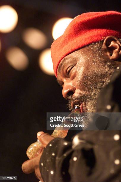 George Clinton & Parliament/Funkadelic, including Bernie Worrel and Bootsy Collins, perform in the hangarThursday night at Woodstock '99 in Rome, New...