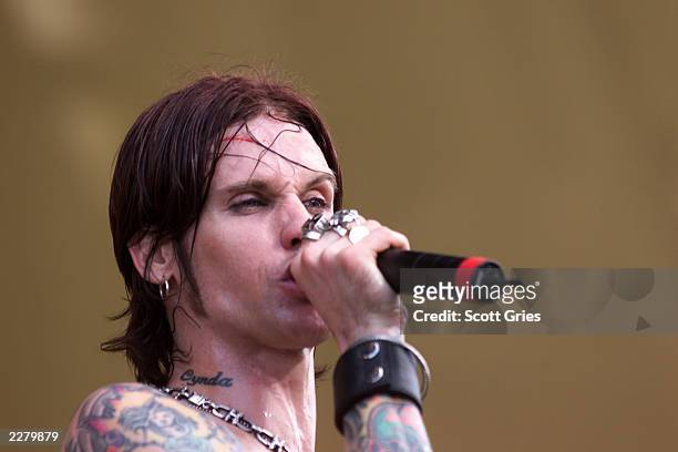 Buckcherry performs on the west stage Friday at Woodstock '99 in Rome, New York at Griffiss AFB Park for the 30th Anniversary Concert. They are among...