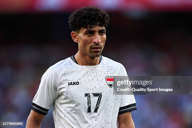 Ali Jasim of Iraq looks on during an international friendly match between Spain and Iraq at Abanca-Riazor Stadium on June 04, 2026 in La Coruna,...