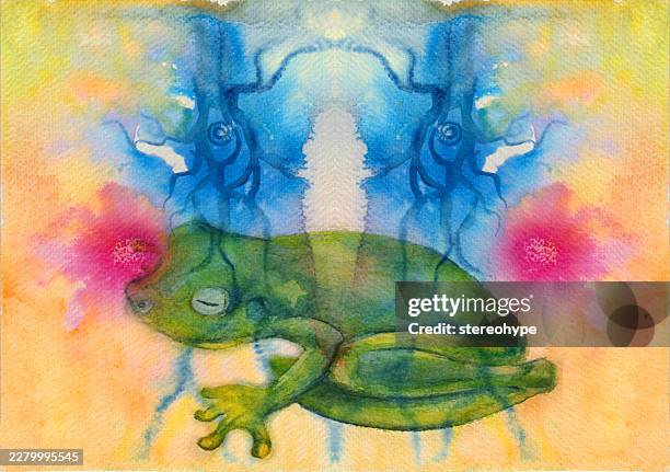 rainforest frog - coral spawning stock illustrations