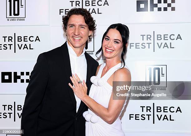 Justin Trudeau and Katy Perry at the Tribeca Festival's World Premiere of "Katy Perry: The Lifetimes Tour - Live from Paris" held at the OKX Theater...