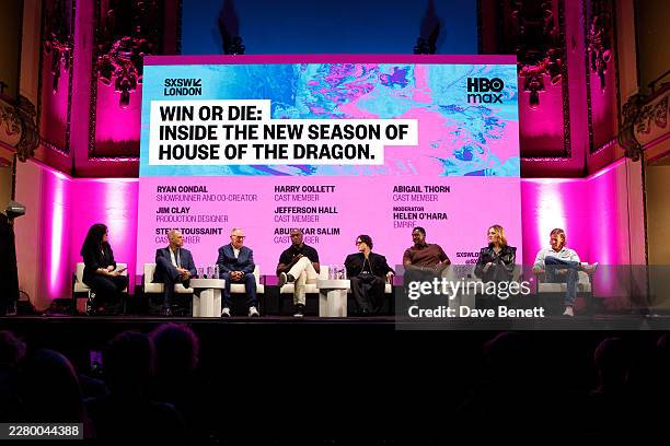 Helen O'Hara, Ryan Condal, Jim Clay, Steve Toussaint, Harry Collett, Abubakar Salim, Abigail Thorn and Jefferson Hall speak onstage during the 'Win...