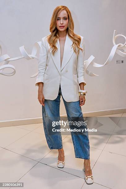 Frida Astrid poses for a photo during the "Tres petalos" press conference at Galería Málaga Arte Contemporáneo on June 5, 2026 in Mexico City, Mexico.