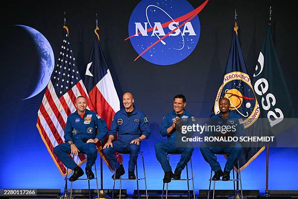 Astronaut commander Randy Bresnik, ESA astronaut pilot Luca Parmitano, NASA astronaut mission specialist Frank Rubio, and NASA astronaut mission...