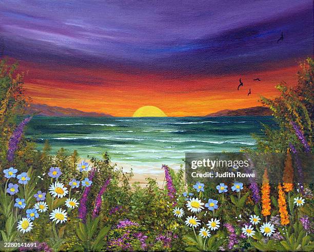 sunset horizon - dramatic seascape stock illustrations
