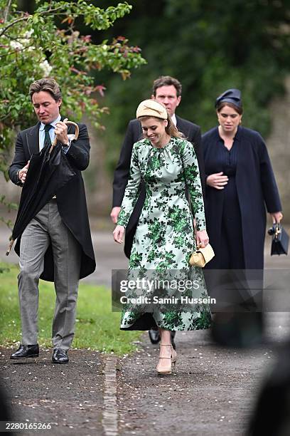 Edoardo Mapelli Mozzi, Jack Brooksbank, Princess Eugenie of York and Princess Beatrice of York arrive for the Royal wedding of Peter Phillips and...