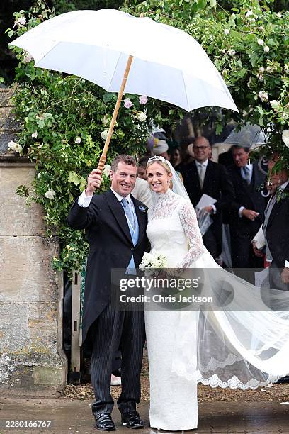 Peter Phillips and Harriet Sperling depart from their Royal wedding at All Saints' Church on June 06, 2026 in Kemble, England. Peter Phillips, the...