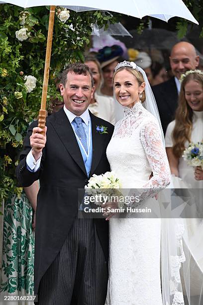Peter Phillips and Harriet Sperling depart from their Royal wedding at All Saints Church on June 06, 2026 in Kemble, England. Peter Phillips, the son...