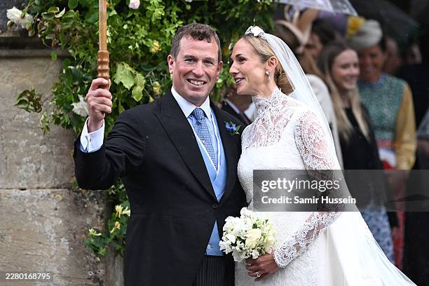 Peter Phillips and Harriet Sperling depart from their Royal wedding at All Saints Church on June 06, 2026 in Kemble, England. Peter Phillips, the son...
