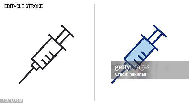 medical injection symbol vector. syringe icon set. editable stroke. vector, eps10 - pathogen stock illustrations