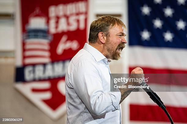 Graham Platner, Democratic US Senate candidate for Maine, during a primary election night event at the Blue Hill YMCA in Blue Hill, Maine, US, on...