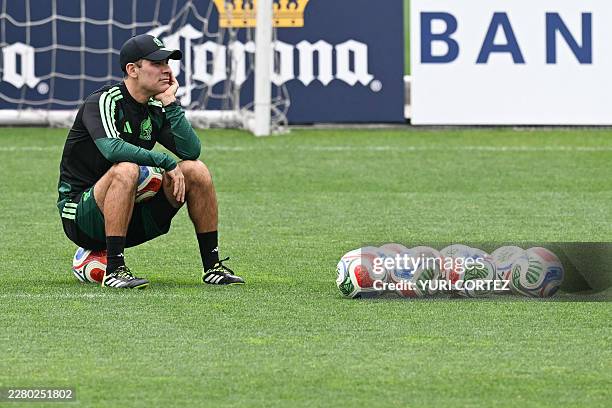 Mexican Former footballer Rafael Marquez watches the training session at Centro de Alto Rendimiento in Mexico City on June 10 on the eve of the 2026...