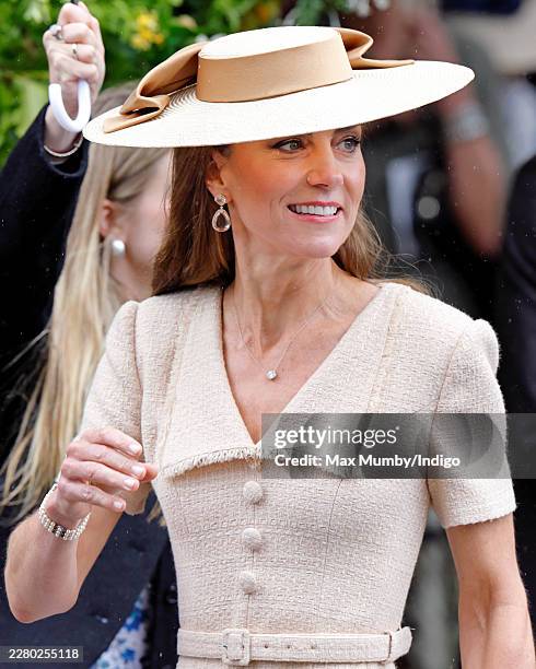 Catherine, Princess of Wales attends the wedding of Peter Phillips and Harriet Sperling at All Saints' Church on June 6, 2026 in Kemble, England....