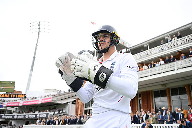 Jamie Smith of England walks out ahead of day four of the 1st Rothesay Test Match between England and New Zealand at Lord's Cricket Ground on June...