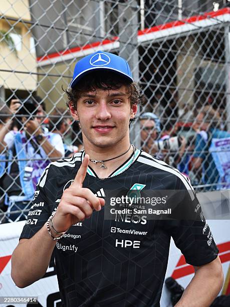 Race winner Andrea Kimi Antonelli of Italy and Mercedes AMG Petronas F1 Team celebrates in parc ferme during the F1 Grand Prix of Monaco at Circuit...