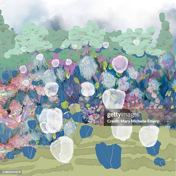colourful summer garden - backyard background stock illustrations