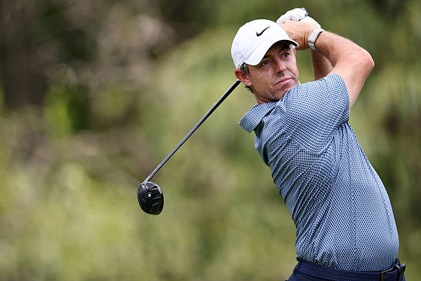 Rory McIlroy of Northern Ireland plays his shot from the ninth tee during the final round of the the Memorial Tournament presented by Workday 2026 at...