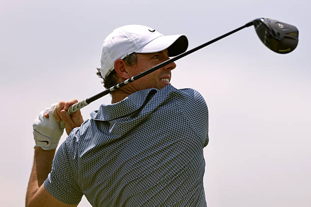 Rory McIlroy of Northern Ireland plays his shot from the tenth tee during the final round of the the Memorial Tournament presented by Workday 2026 at...