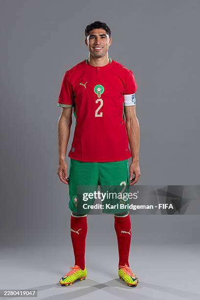 Achraf Hakimi of Morocco poses for a portrait during the official FIFA World Cup 2026 portrait session on June 06, 2026 in Warren, New Jersey.
