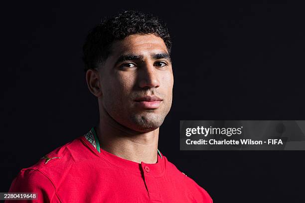 Achraf Hakimi of Morocco poses for a portrait during the official FIFA World Cup 2026 portrait session on June 06, 2026 in Warren, New Jersey.