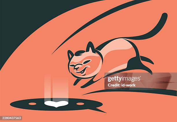 cat chasing heart light spot on speech bubble - stalker stock illustrations