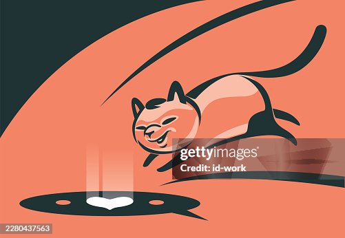 Cat chasing heart light spot on speech bubble Cat chasing heart light spot on speech bubble