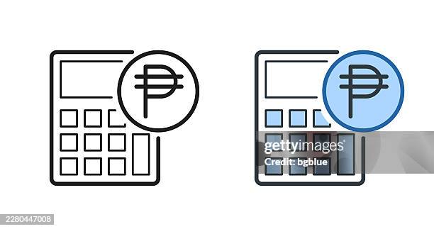 calculator with peso sign. icons for design - editable stroke icon - save button stock illustrations