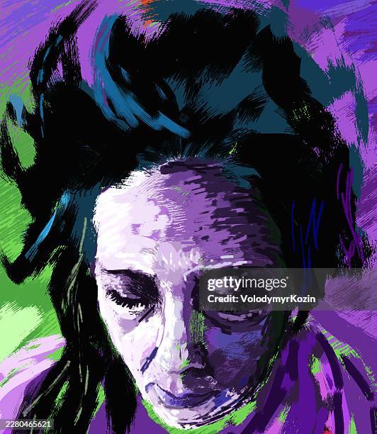 dramatic expressionist woman portrait painting - emotional fine art - grit texture stock illustrations