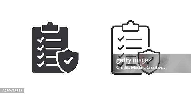 data protection policy icons. glyph solid and line series icon. - shield tick stock illustrations