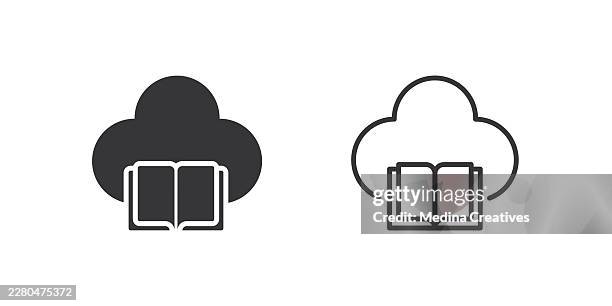 cloud library icons. glyph solid and line series icon. - teacher computer screen stock illustrations