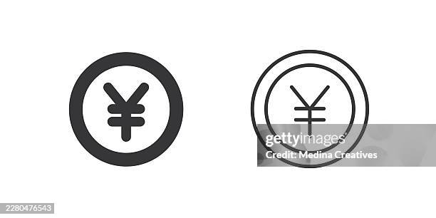 yen coin icons. glyph solid and line series icon. - broken calculator stock illustrations