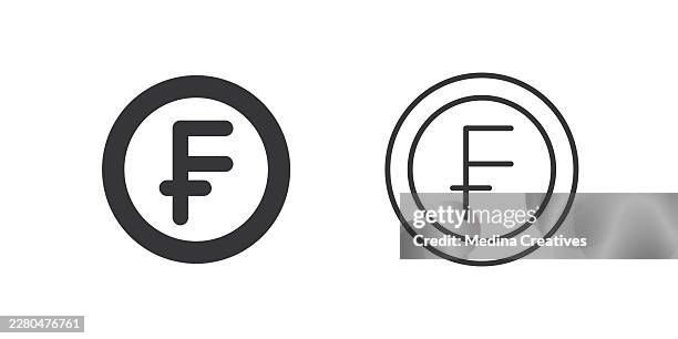 franc coin icons. glyph solid and line series icon. - broken calculator stock illustrations