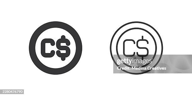 canadian dollar coin icons. glyph solid and line series icon. - broken calculator stock illustrations