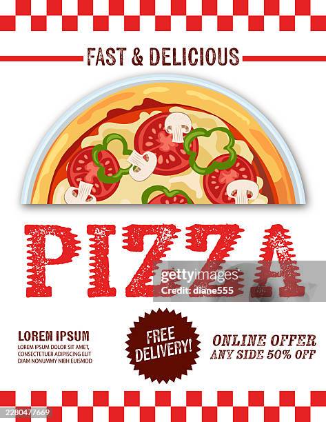 ilustraciones, imágenes clip art, dibujos animados e iconos de stock de plantilla de fondo para banners de pizza fresca - comida rápida
