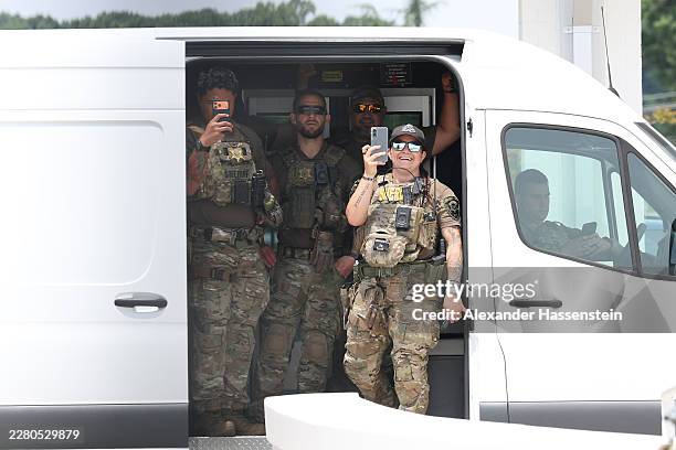 Police seen at the Airport Building as Team Germany arrives with the Team at Smith Reynolds Airport on June 08, 2026 in Winston-Salem, North...