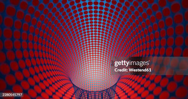 3d rendering of symmetrical red dot tunnel with vivid geometric pattern - funnel concept stock illustrations