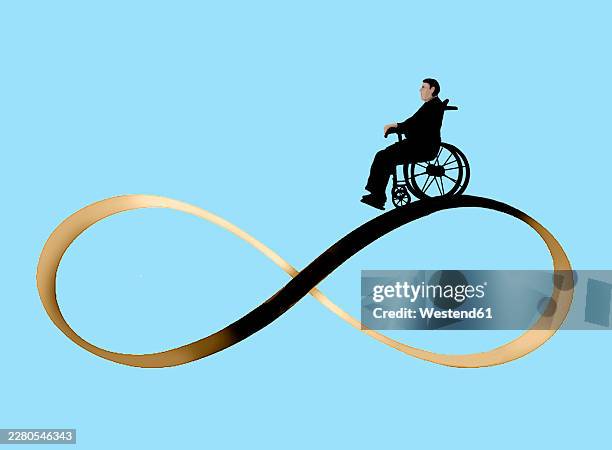 wheelchair user on infinity symbol representing mobility and eternity - endless possibilities stock illustrations