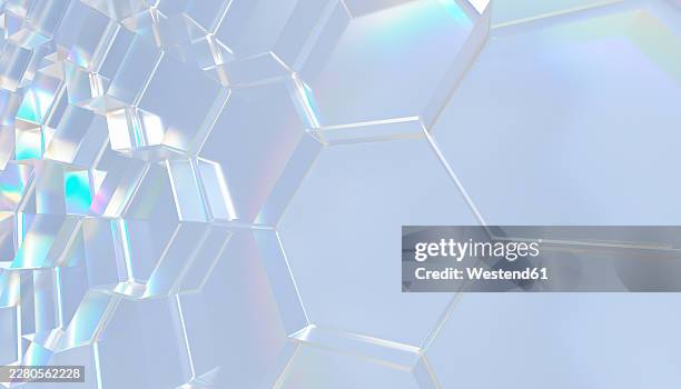 abstract glass hexagon background with light and reflective effect - hexagonal prism stock illustrations