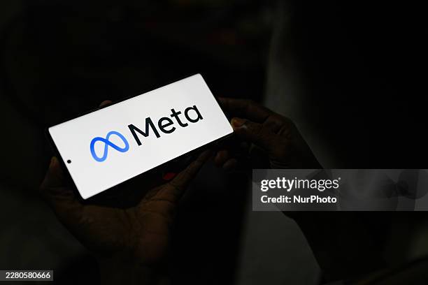 The Meta logo is displayed on a mobile phone screen following a widespread Facebook outage that affects millions of users worldwide, in Colombo, Sri...