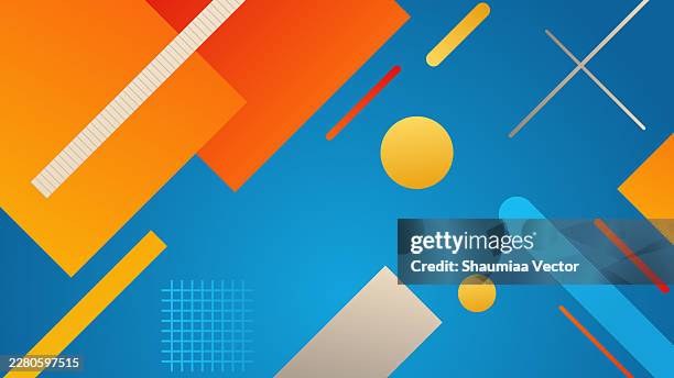 modern bauhaus geometric abstract pattern with rainbow gradient circles, triangles and squares, pastel vibrant shapes, elegant certificate border frame, minimal vector design on blue background - triangle ruler stock illustrations