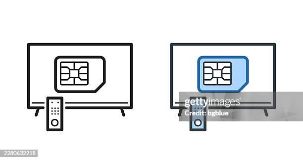 tv with sim card. icons for design - editable stroke icon - remote control close up stock illustrations