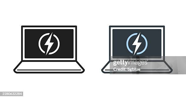 laptop with electricity symbol. icons for design - editable icon - shocked computer stock illustrations