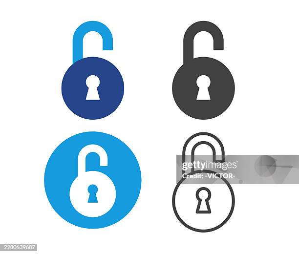 lock open icons - illustration icons - open locker stock illustrations