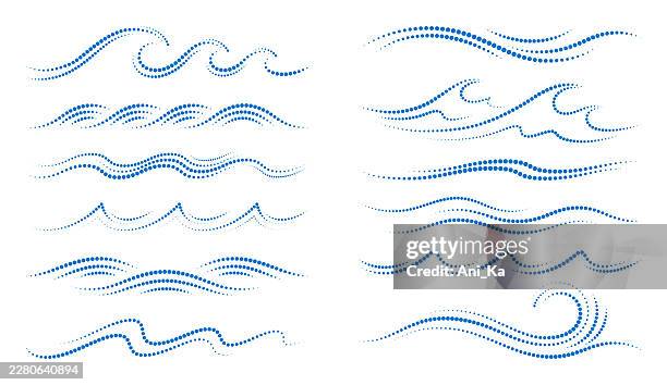 set of аbstract halftone waves - river confluence stock illustrations