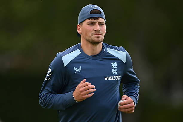 Henry Crocombe of England Lions during the tour match between England Lions and South Africa A at New Road on June 09, 2026 in Worcester, England.