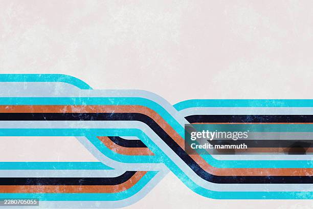 abstract retro stripes weaving across canvas, textured beige background, vintage geometric pattern - intersecting paths stock illustrations