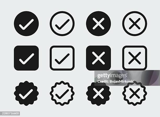 bildbanksillustrationer, clip art samt tecknat material och ikoner med check mark, cross mark, verified icon set. solid and outline. editable stroke. vector - check
